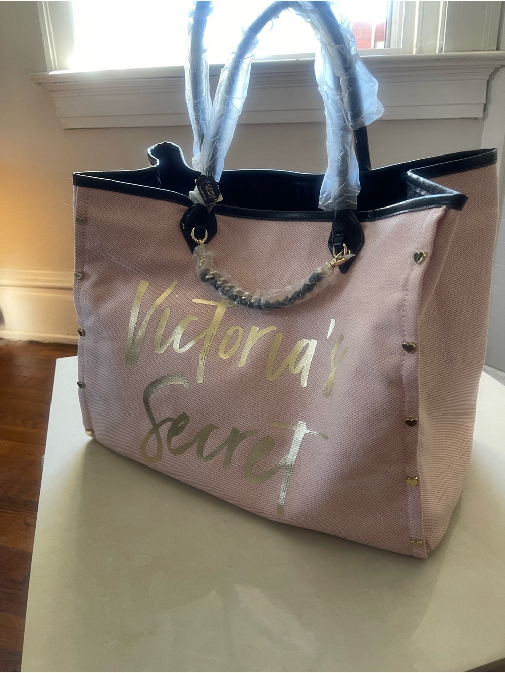 Victoria's Secret Pink Canvas Tote Bag with Gold Logo NWT Never Used